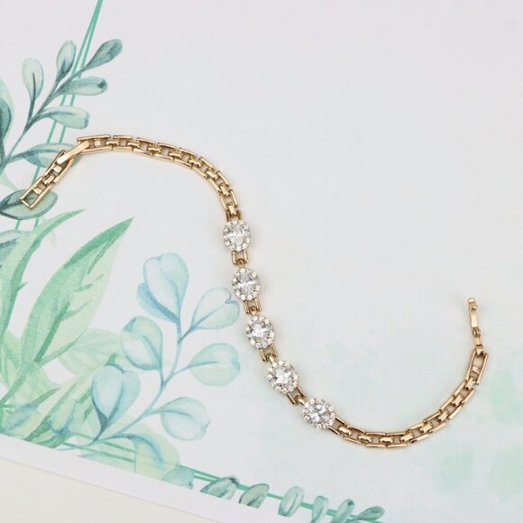 "Oval Cut Sparkling Stone Rose Gold Bracelet with Chain Design, XPBL0826 - Picture 1 of 12